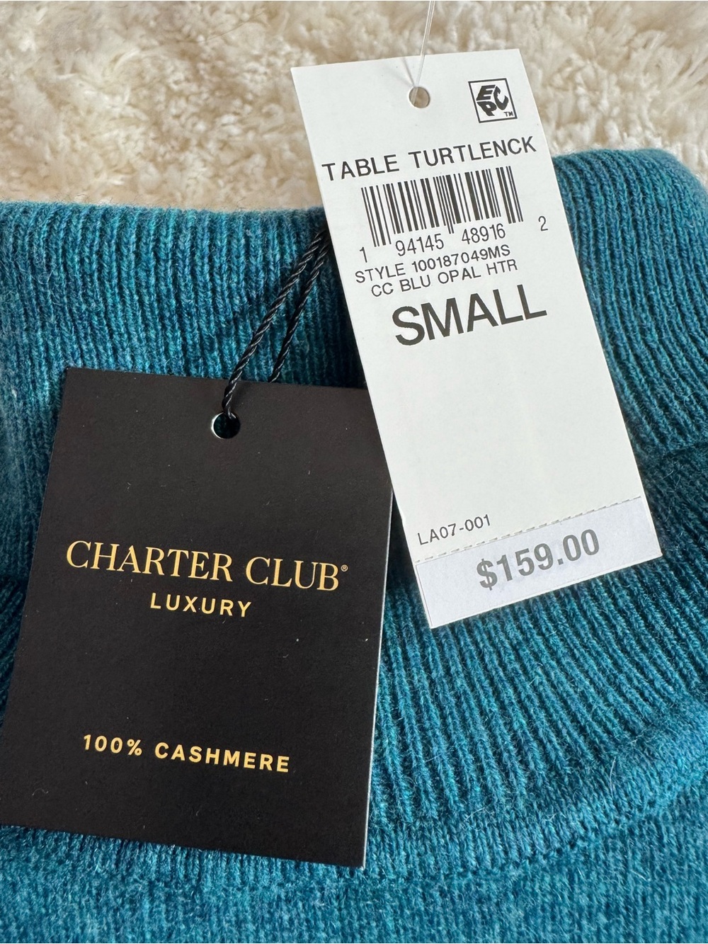 Charter Club Teal Cashmere Turtleneck Sweater NWT